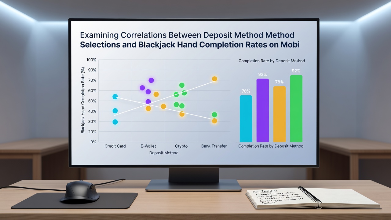 Graph displaying correlations between deposit methods and blackjack hand completion percentages from UK mobile casino data